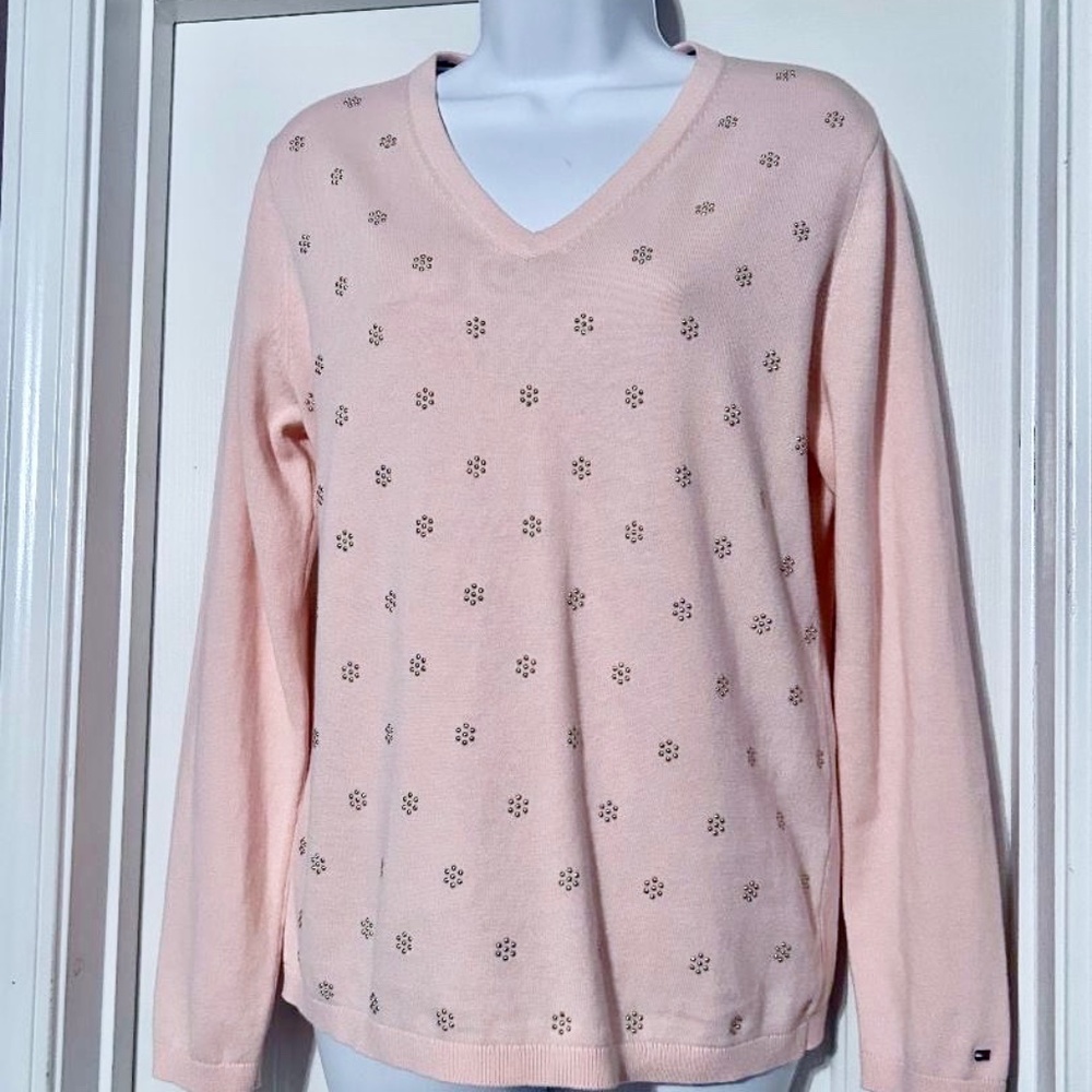 NWT Tommy Hilfiger Pink Sweater with Gold Accents